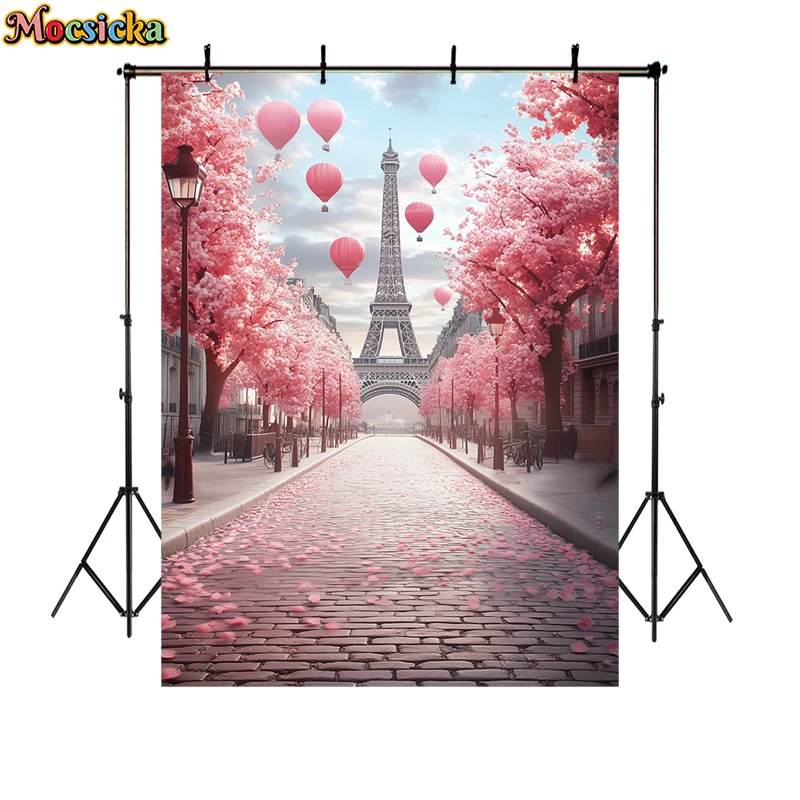 Mocsicka Merry Christmas Photography Backgrounds Romantic Paris Hot Air Balloon Decor Kids Adult Portrait Photo Backdrops Studio