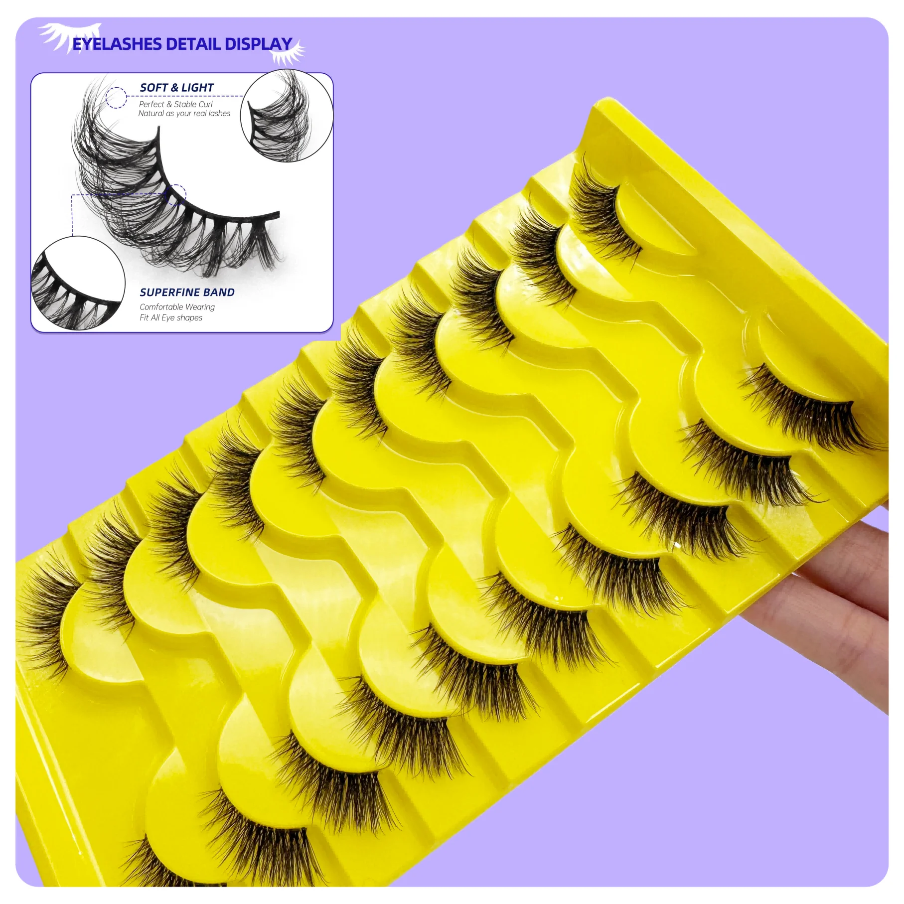 Natural semi-long eyelashes, cat-eye style, false eyelashes, transparent band, false eyelashes, lightweight, edge and corner eye