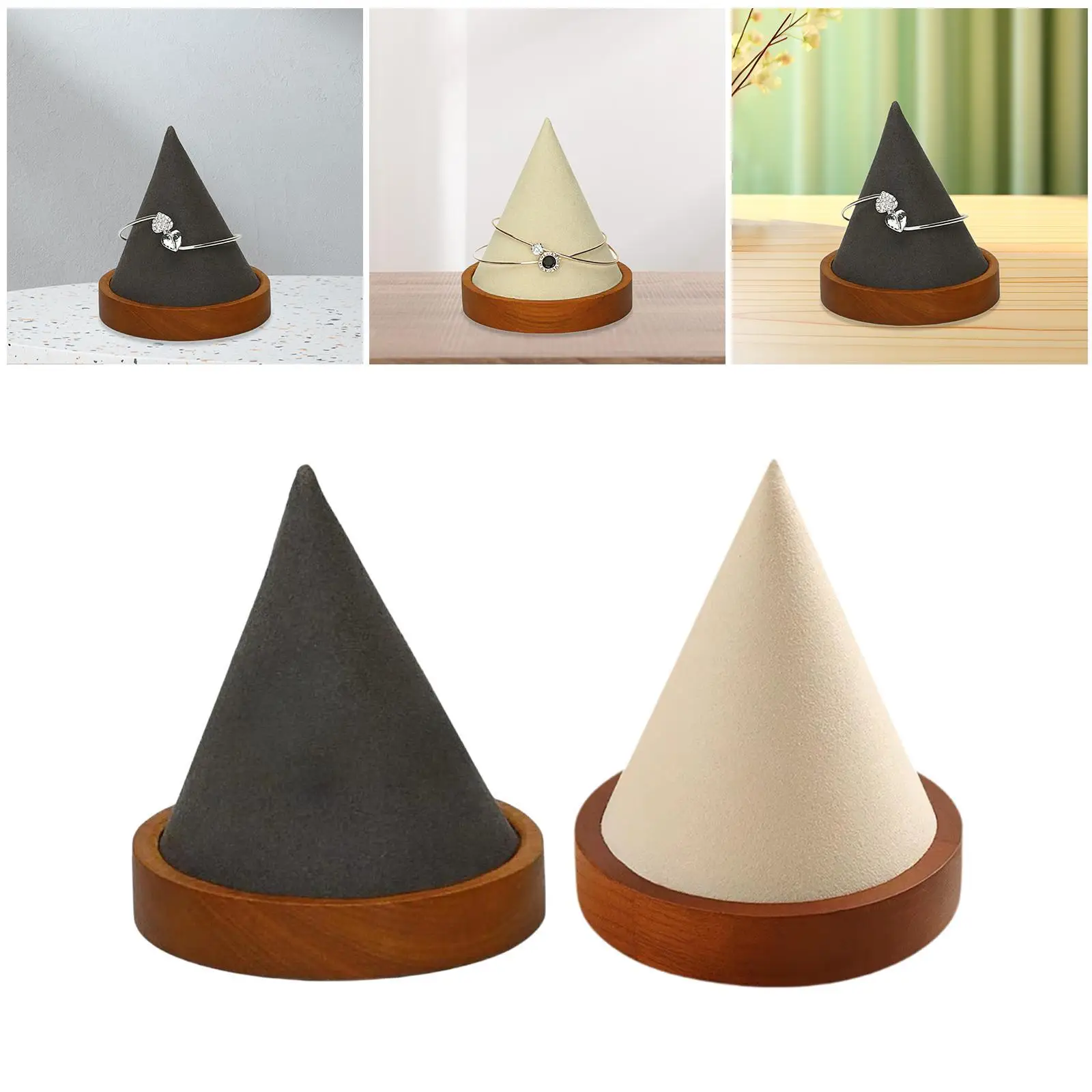 

Wooden Bangle Holder Tower Decorative Versatile Cone Watch Organizer for Tabletop Showcase Countertop Photo Props Dressing Table