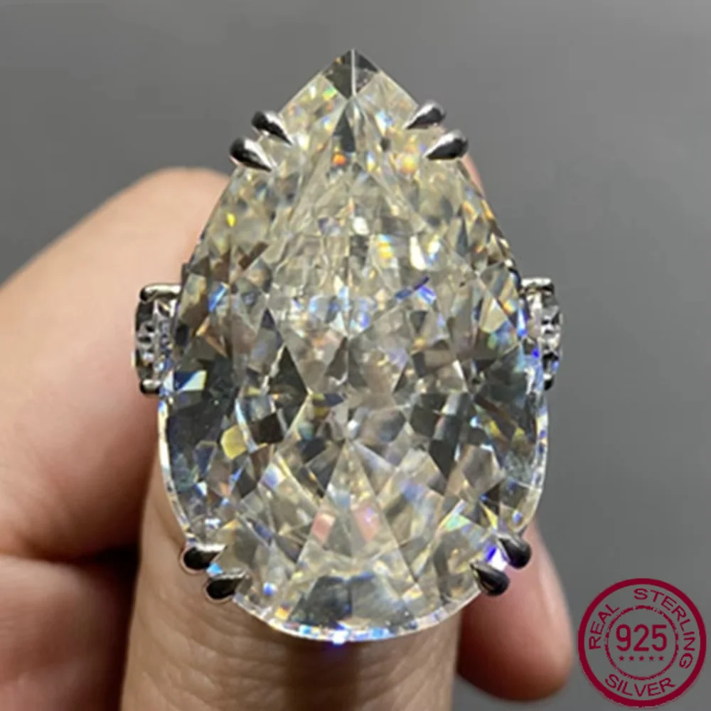 Yaranyan 925 Sterling Silver Pear Cut 20 * 30 MM G Color Simulated Moissanite Gems Hyperbole Cocktail Party Ring Fine Jewelry