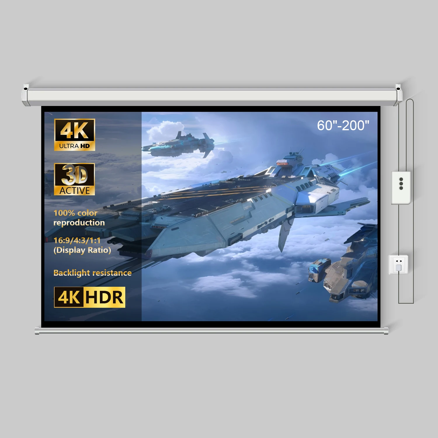 

Movie Electronic Projector Screen 100 Inch With Remote Control Motorized Projection Screen 16:9 Hd 4k Indoor for Home Cinema