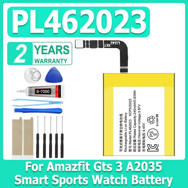 Brand-New 240mAh PL462023 Polymer Li-Ion Battery Cell For Amazfit Gts 3 A2035 Smart Sports Watch + Free Tools