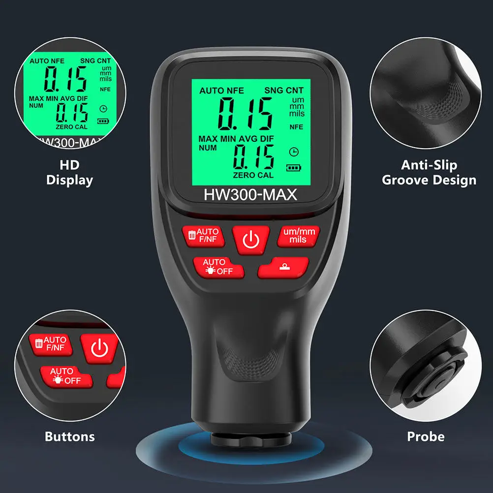 Digital Automotive Coating Thickness Gauge Portable Precision Paint Thickness Meter for Car Bodywork Woodworking Machine Tool