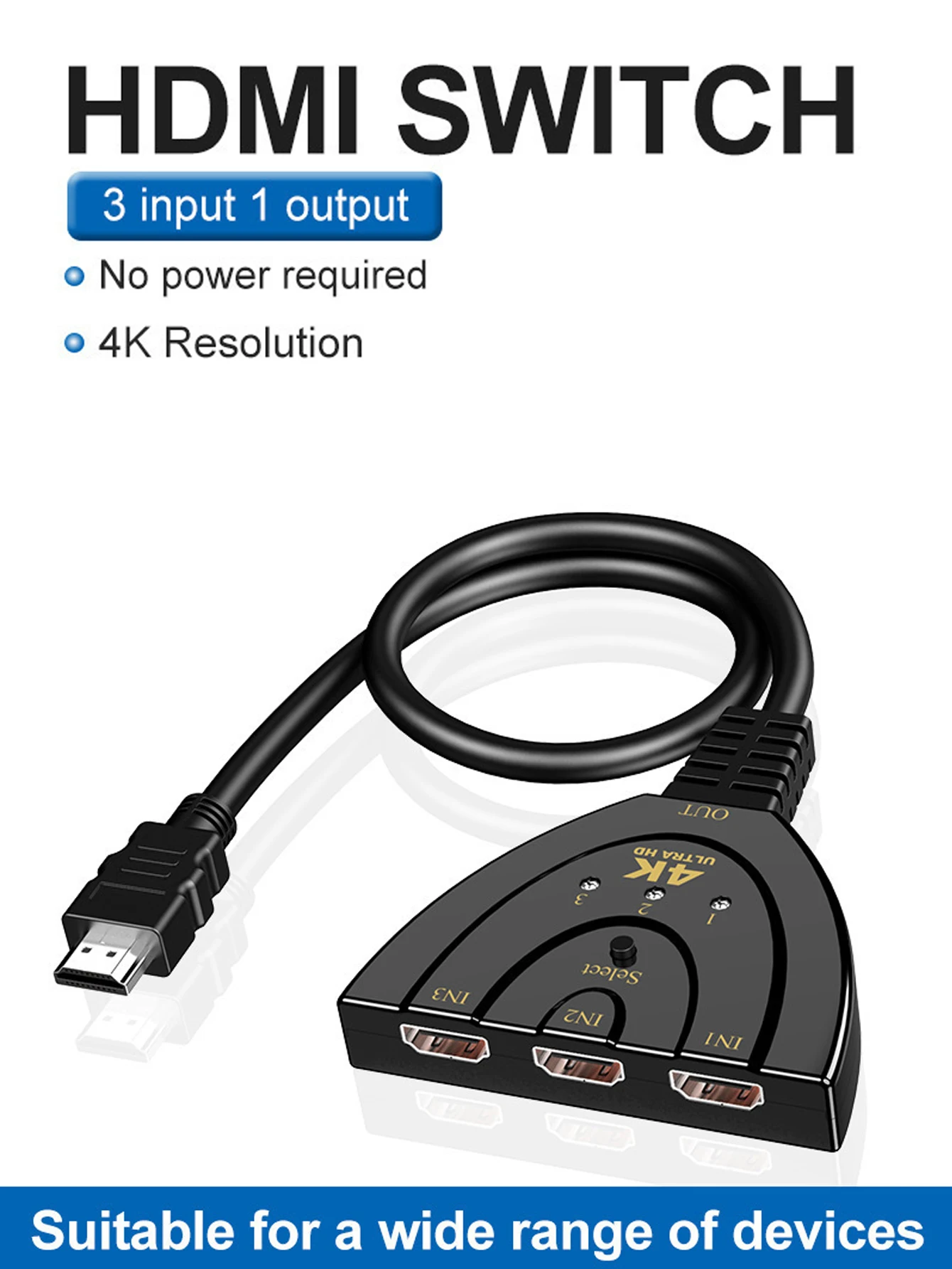 HDMI-compatible Switch KVM Splitter 3D 3 Input 1 Output Mini 3 Port VIdeo Switcher Hub 1080P For DVD HDTV Xbox PS3 PS4