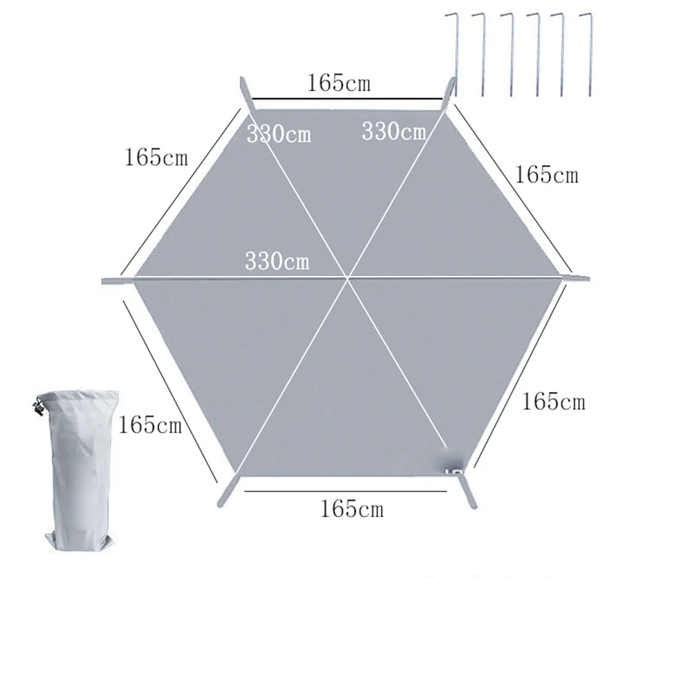 대형 캠핑 매트 육각형 방수 그라운드 시트 발자국 피크닉 매트, 큰 타프 차양 쉐이드 해변 여행 매트, 그라운드 네일 포함 