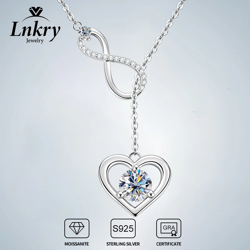 

Lnkry Collier Argent 925 Sterling Silver Heart Shape Pendant Necklace For Women Exquisite Moissanite Infinity Necklaces Jewelry