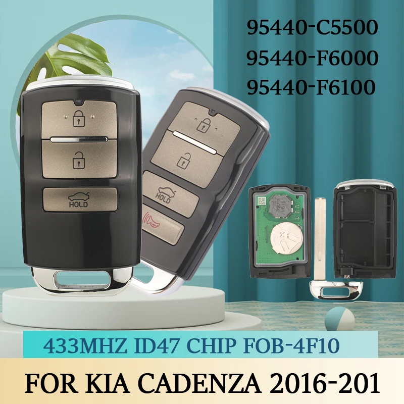

jingyuqin 433MHz ID47 Chip 3/4 BTN Remote Car Key For KIA Cadenza 2016-2019 95440-F6000 95440-F6100 95440-C5500 Keyless Go Fob