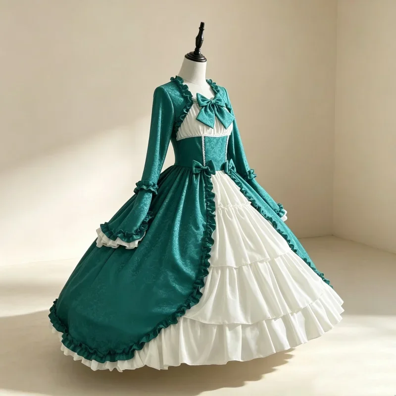 Medieval Retro Gothic Court Dress Accessories Sets with Square Neckline Waist Cinching and Spliced Bow Tie Dress
