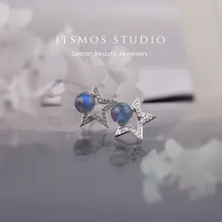 ITSMOS Natural Labradorite Star Pave CZ Earrings 3D Shiny Star Hollow Studs Earring for Women Diamond Sweet Jewelry Girl Gift