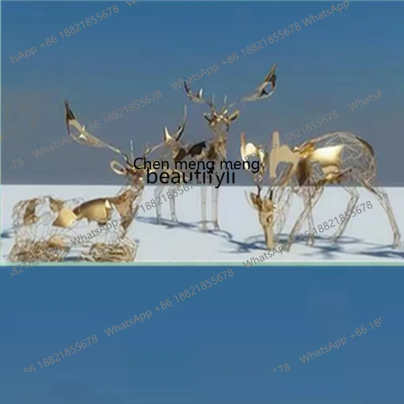 X  Lawn Courtyard Stainless Steel Hollow Deer Sculpture Hotel Outdoor Large Floor Ornaments