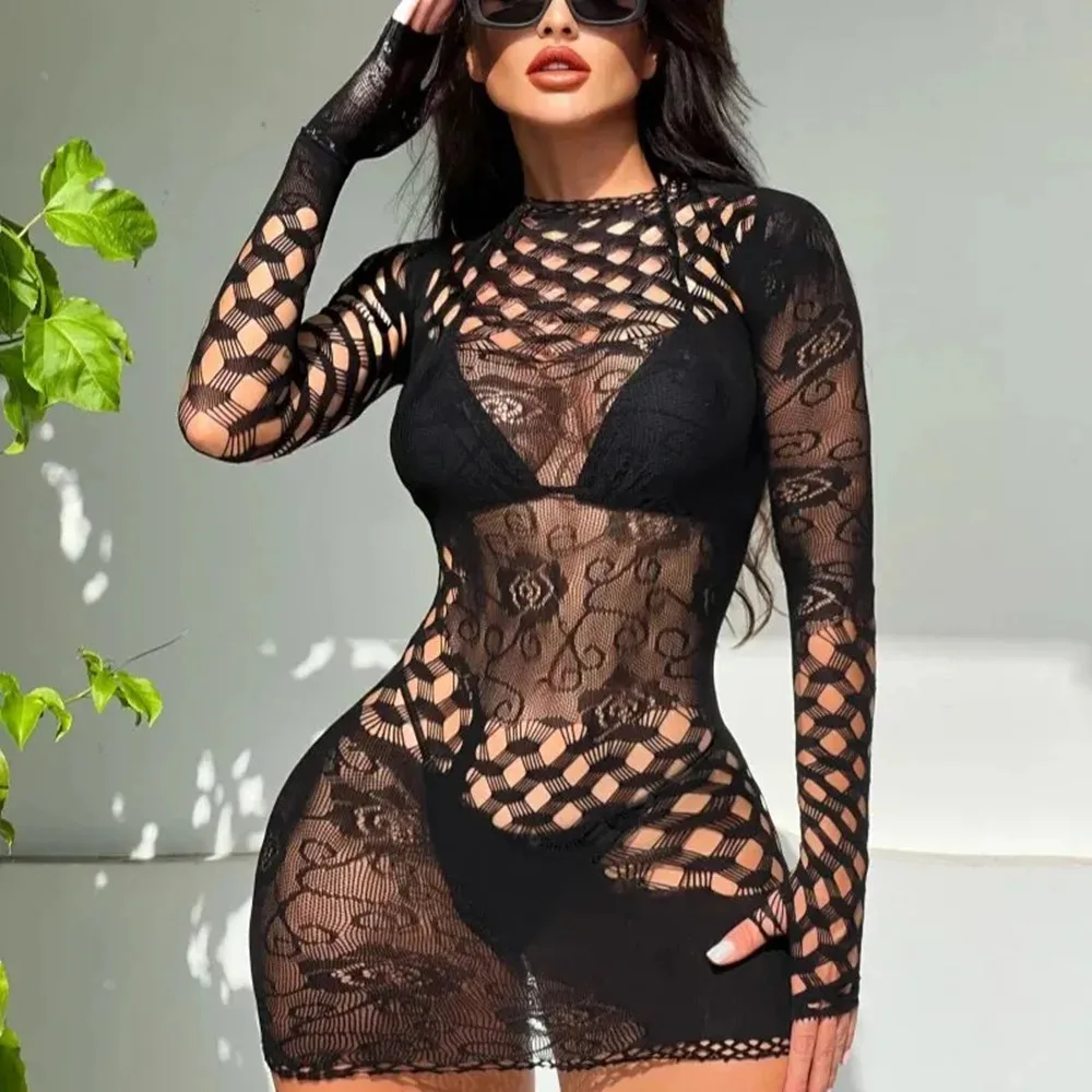 Hot Selling Female Fashion Sleepwear Fishnet Short Net Skirt Club Wear Party Bodycon Dress Women\'s Tight Erotic Lingerie Costume