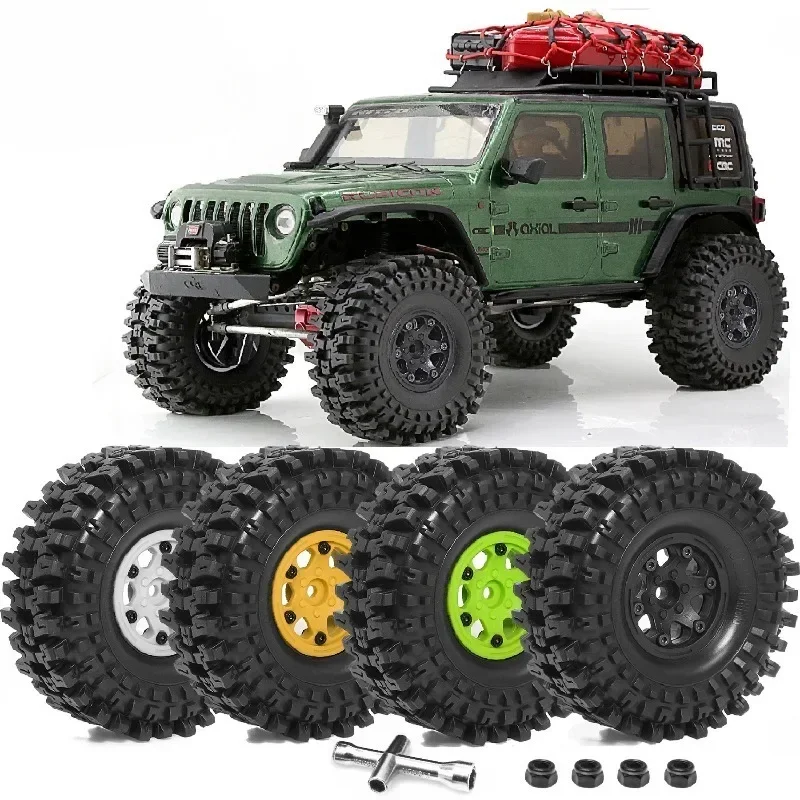 4 ruedas y neumáticos sobre orugas RC de 1,9 pulgadas, buje de plástico blanco + neumáticos de roca de goma, para Axial SCX10 TRX4 1:10, reemplazo duradero