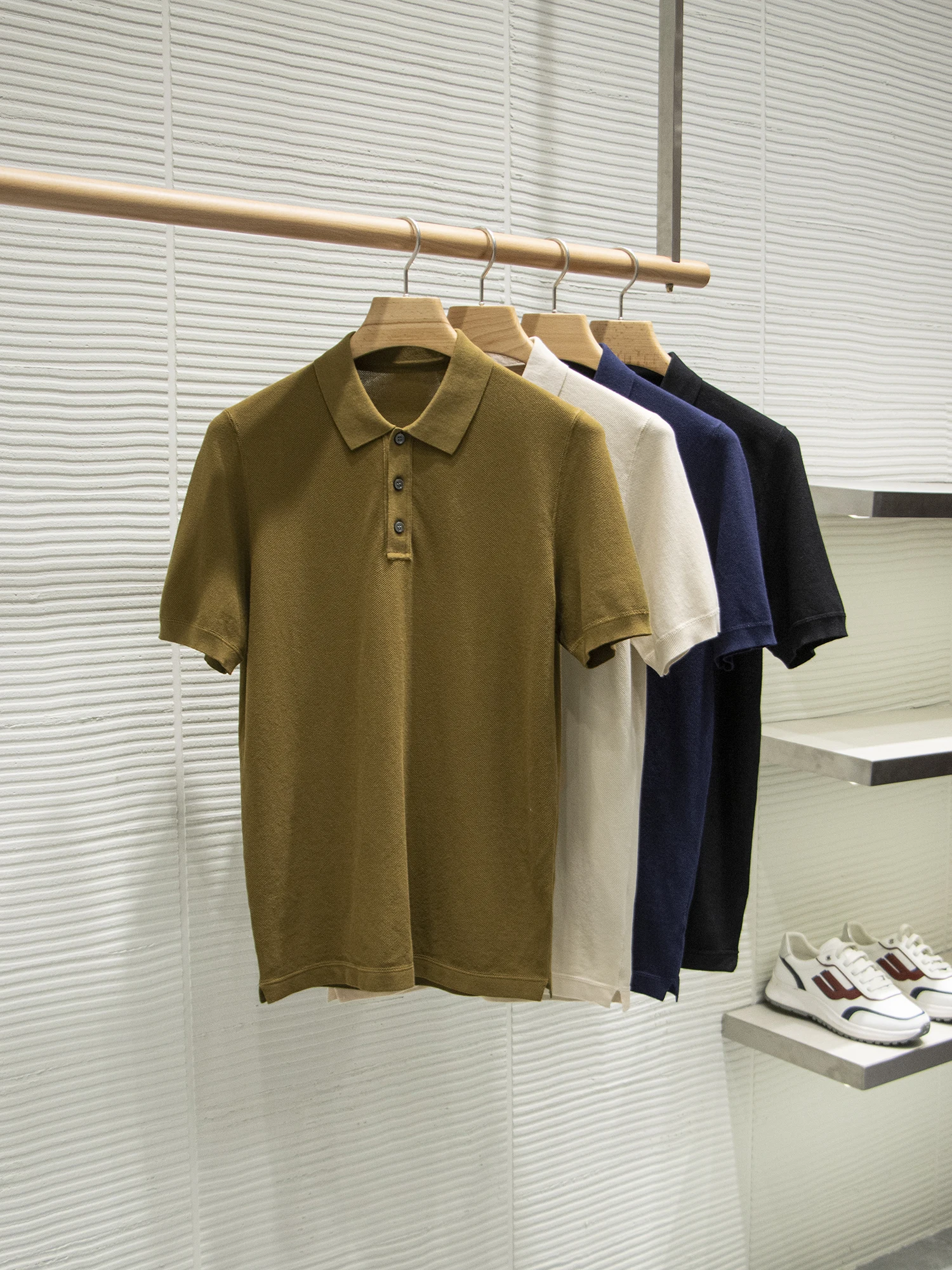 100% Cotton Summer Business Casual Short Sleeve  Shirt Breathable Sweat Absorbent Hexagonal Pique Knit Fashionable Urban ...