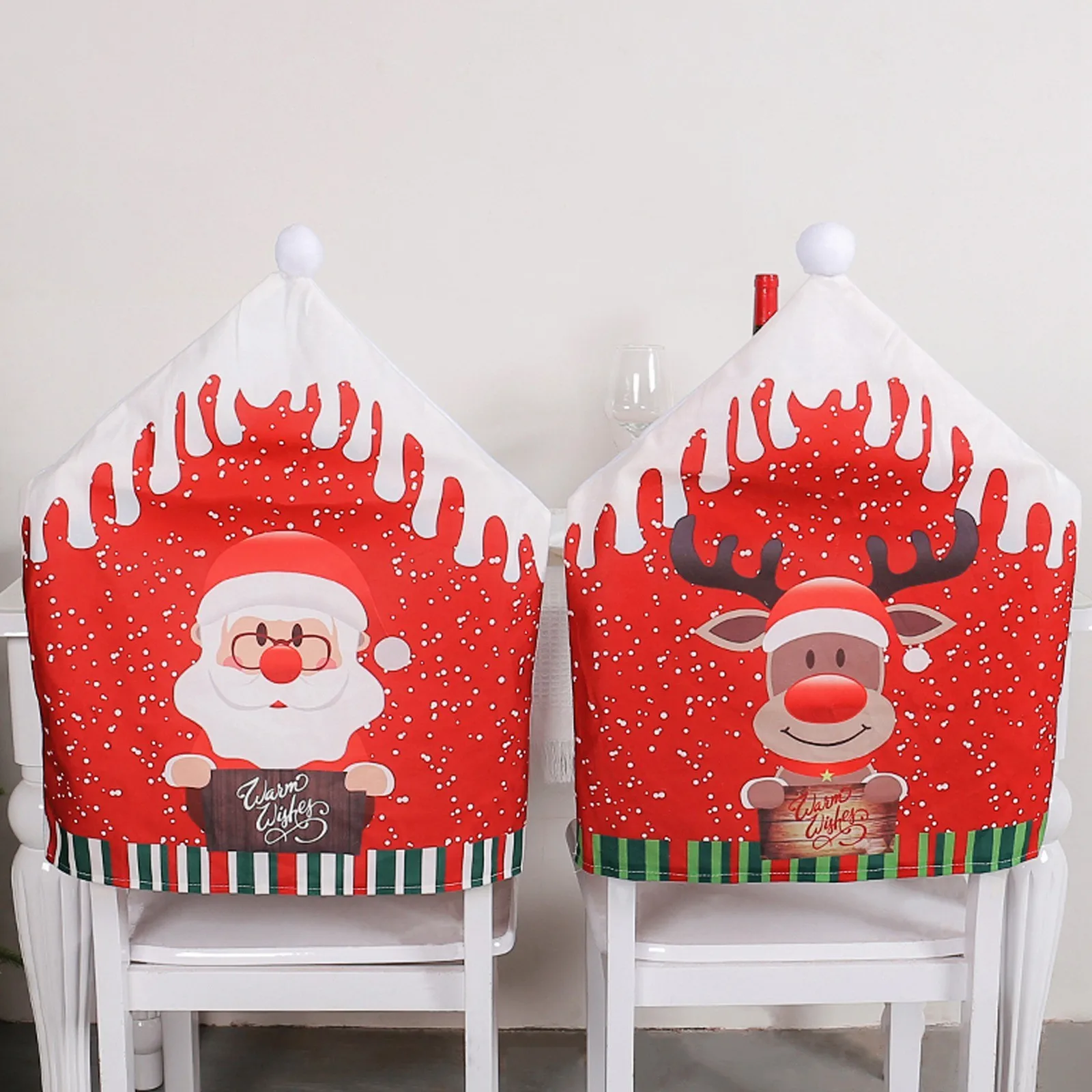 2024 Santa Chair Cover Cloth Printed Snowman Reindeer Cute Chair Cover Restaurant Bar Party Decoration Christmas Seat Cover Set