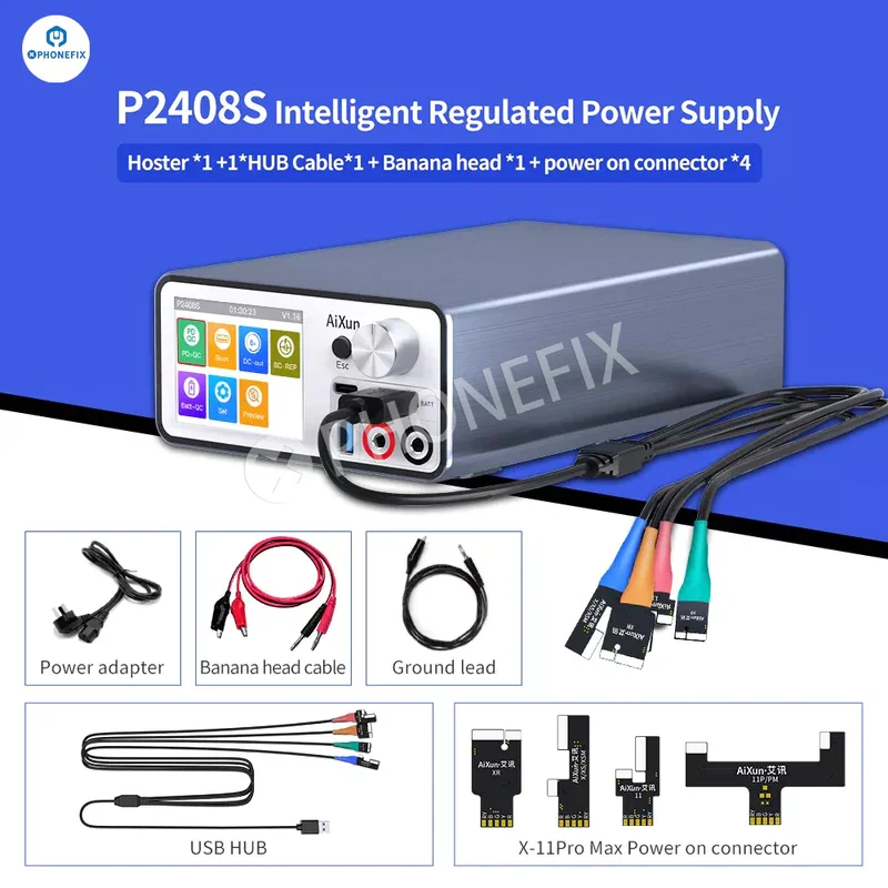 Aixun P2408แหล่งจ่ายไฟ P3208 32V/8A เครื่องควบคุมแรงดันไฟฟ้าแอมมิเตอร์อัจฉริยะสำหรับ iPhone 7-14PM เมนบอร์ด Android เครื่องทดสอบไฟฟ้าลัดวงจร