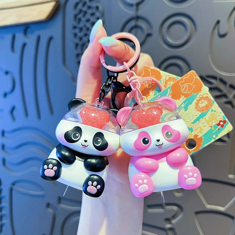 Creative Love Heart Brain Panda Doll Keychain Cute Cartoon Luminous Speak Out Animal Pink Sitting Love-struck Panda Key Chains