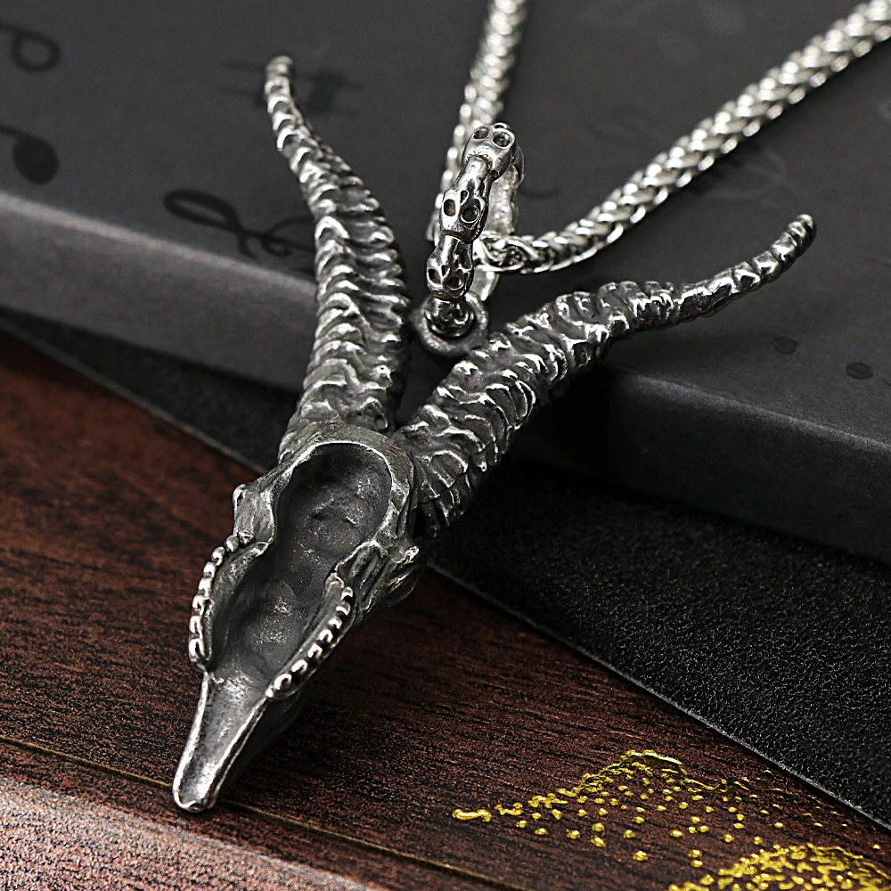 Vintage Stainless Steel Goat Head Necklace For Men Animal Pendant Street Hiphop Style Biker Personality Jewelry Dropshipping image 5