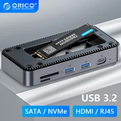 ORICO-carcasa externa M.2 SATA NVMe NGFF, estación de acoplamiento USB 3,2, SSD, unidad de disco de estado sólido, caja de almacenamiento, HDMI, vídeo, RJ45