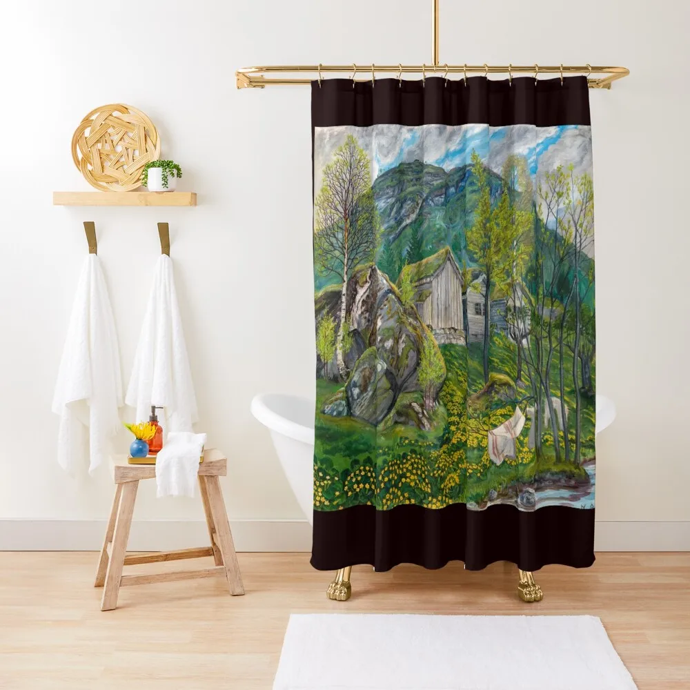 

Spring Atmosphere at an Old Cotter's Farm by Nikolai Astrup Shower Curtain Bathtub Window Shower Sets For Bathroom Curtain