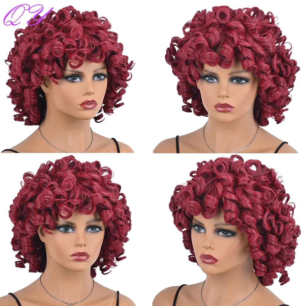 Short African Curly Synthetic Women's Wig Black Color Natural Wave Wig For Black Women Party Or Daily Wear Soft Ladies Hair