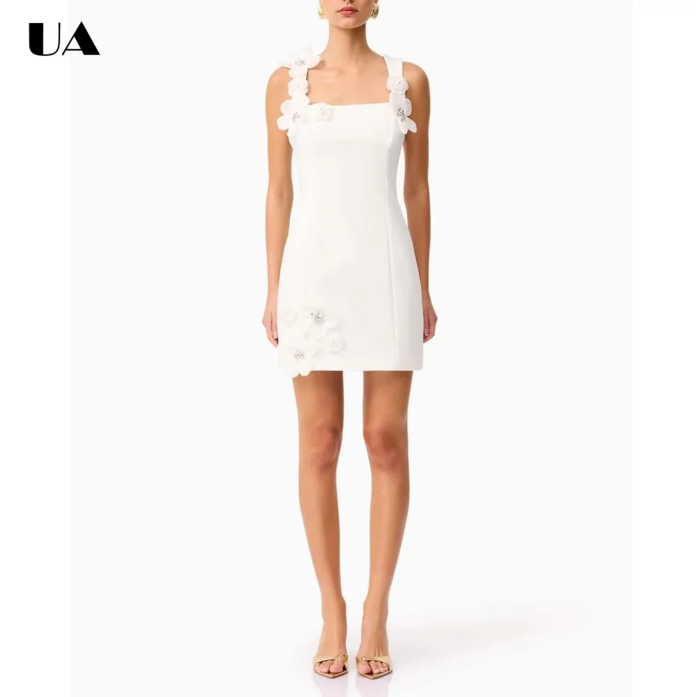 

Summer New Square Neck Mini Prom Dress, Trendy Sleeveless Short Dresses for Women, Fashionable 3D Flower Cocktail Party Dress