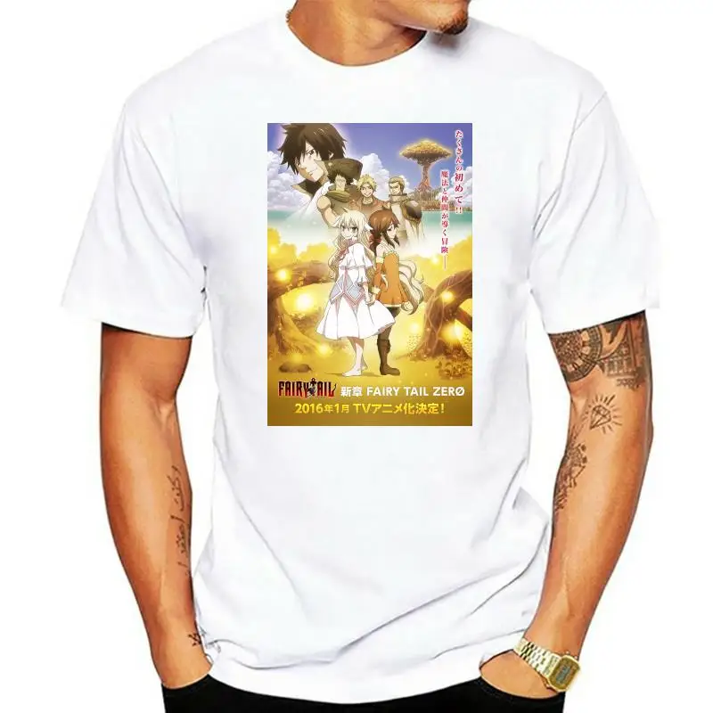 Customize Men's Short Sleeve T-shirts Fairy Tail Zero Anime TV Show Poster Summer Fashion Prints Cotton Tops Black Size S-3XL