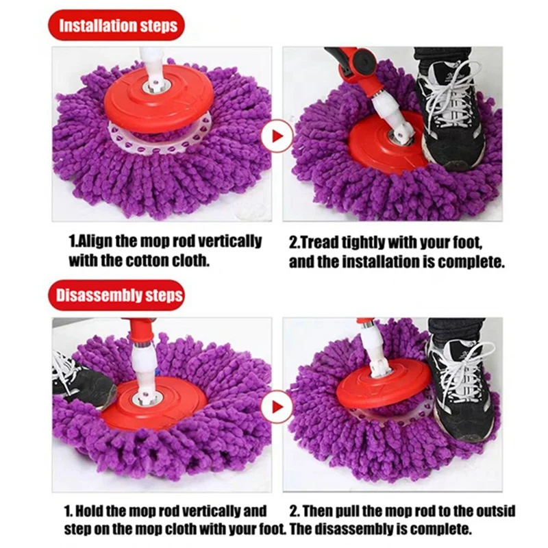 6Pcs Spins Mops Cabeça Substituição Recargas de Cabeça de Microfibra 360 °   Spins Mop Softs lavável à máquina para limpeza de pisos-A68X