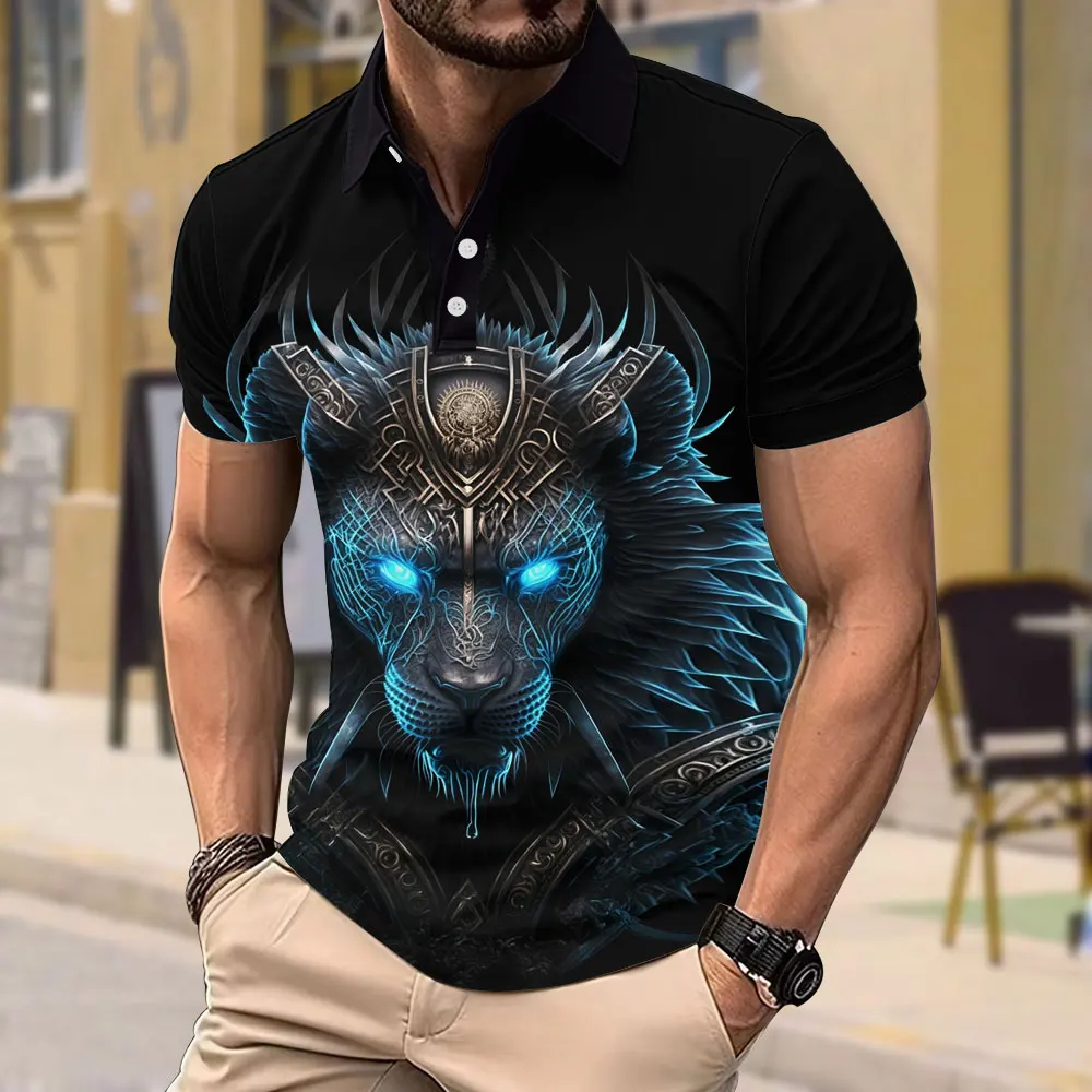 Nueva camisa Polo de verano para hombre, camisetas con estampado 3d de cabeza de tigre, Top informal holgado de manga corta, moda urbana, ropa de talla grande para hombre