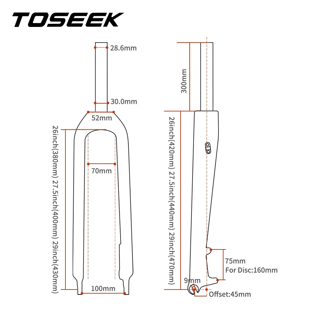 Horquilla de carbono TOSEEK 29 horquilla de bicicleta de tubo recto 560g horquilla de carbono duro Mtb 29 delantera para bicicleta