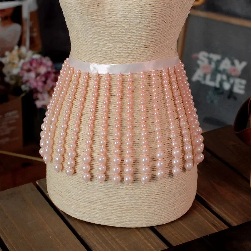 

50cm Beaded Pendant Tassel Lace Trim Pearl Fringe Lace Trimming DIY Garment Dress Stage Clothes Curtain Upholstery Decor Crafts