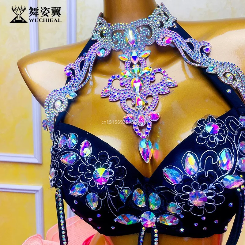 

Ожерелье для танца живота AB цвета со стразами, высококачественное ювелирное изделие ручной работы для танцевальных соревнований