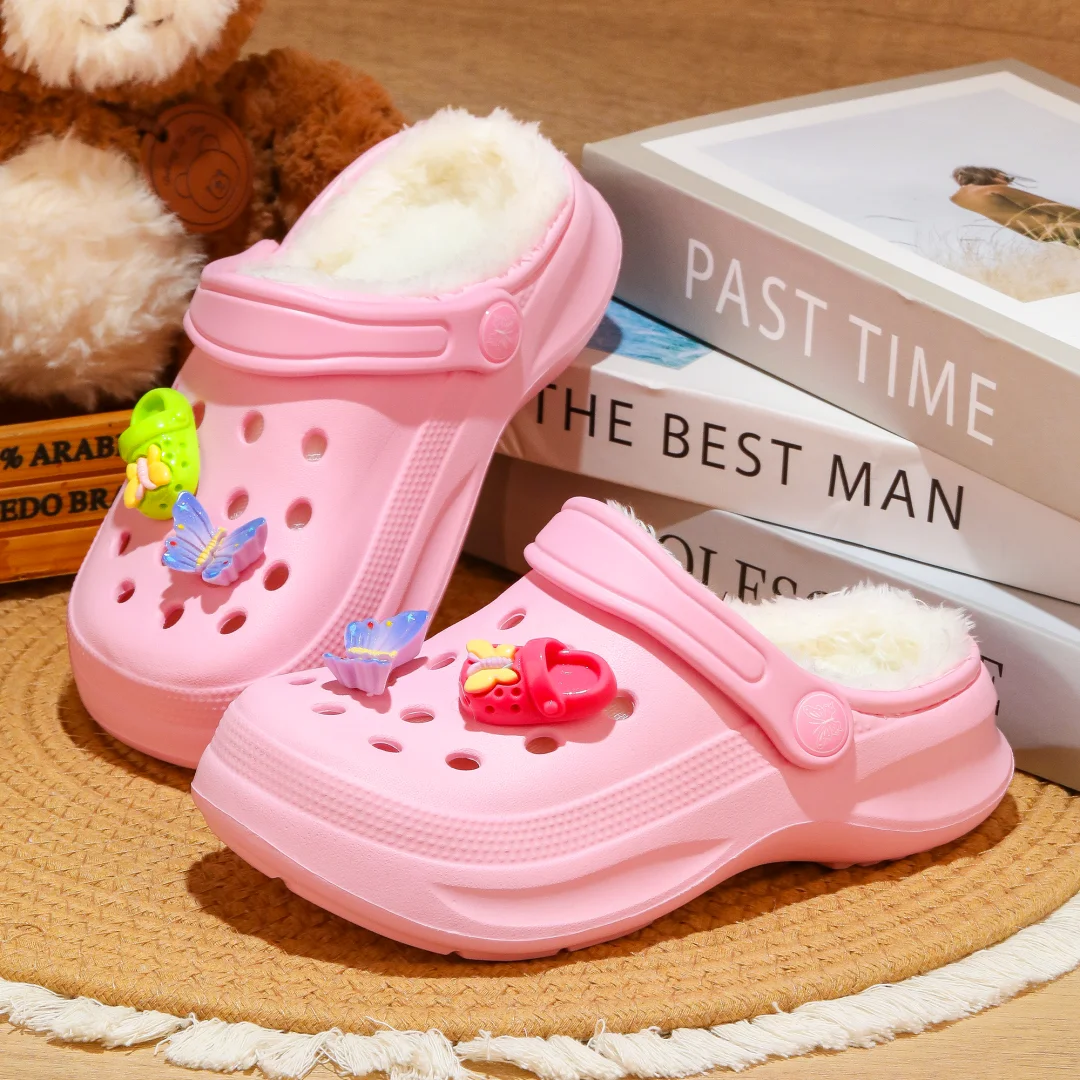 Kinder-Clogs und -Mules mit Fellfutter, leichte Garten-Schuhe mit Baumwollfutter, warme Hausschuhe für Jungen, Mädchen und Kleinkinder, 168. – Detail 10