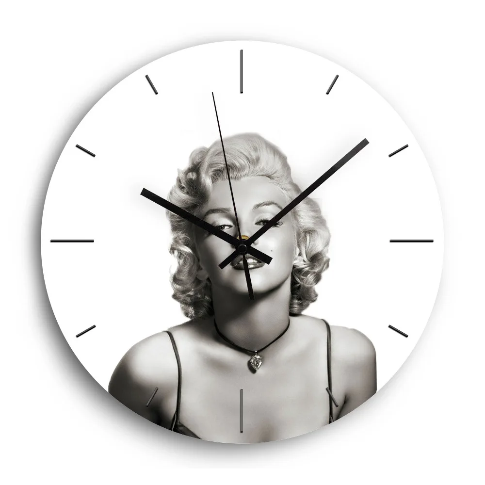Fashionable Marilyn Pattern Silent Simple European Round Acrylic Wall Clock Bar Decor