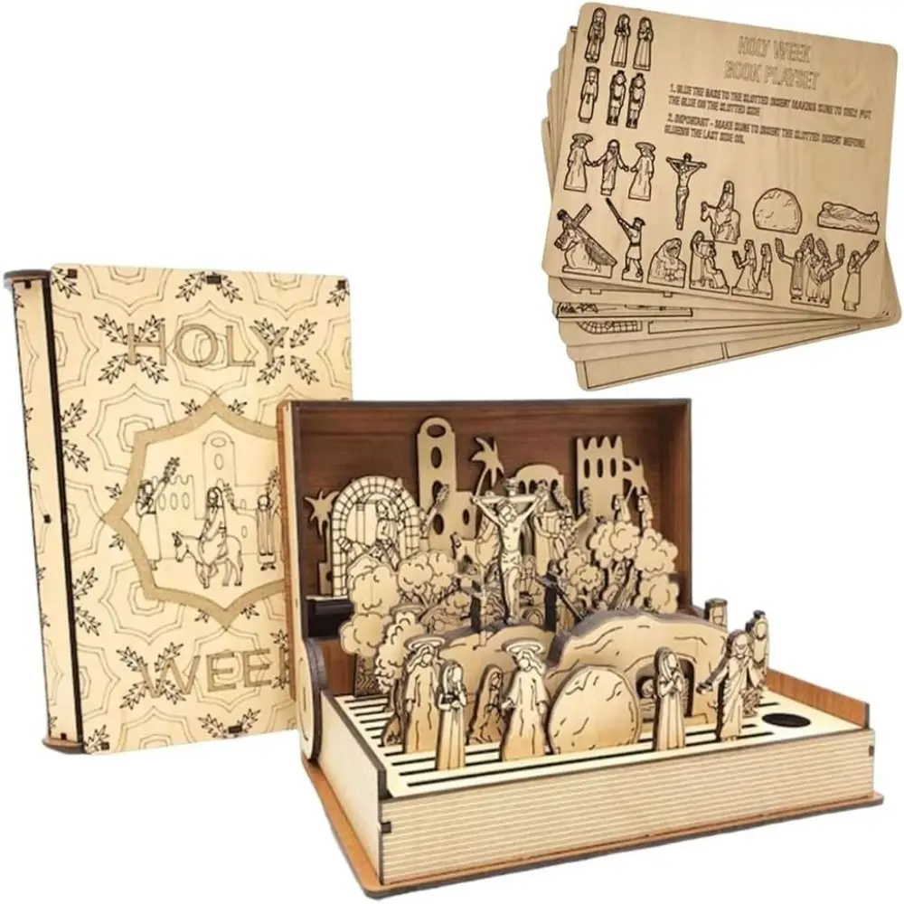 

Durable Family Easter Holy Week Gift Wooden Teaching Aid Easter Resurrection Scene Decor Handmade Holy Week Keepsake Gift