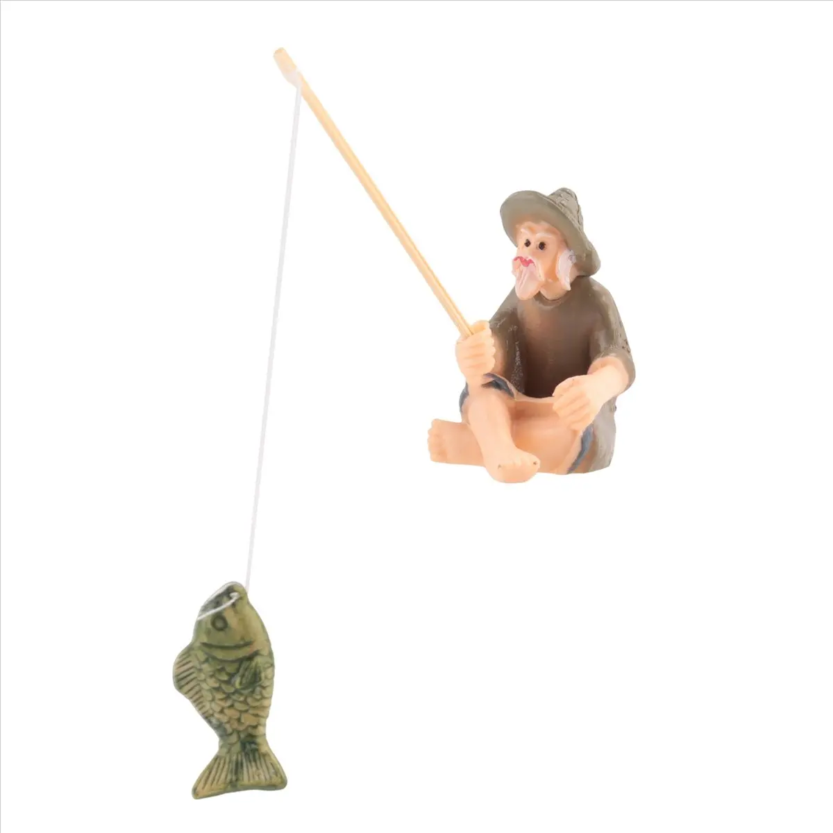 A95G Mini Fisherman Figurines Miniature Resin Fisherman Bonsai Sculpture Vintage Mudman Sitting Fishing Statue