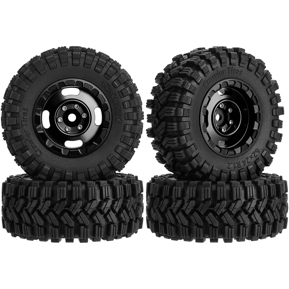 

GLOBACT Aluminum 1.2 Wheel and 62 * 24mm Soft Sticky Rubber Tires for 1/18 1/24 Axial SCX24 TRX4M FCX24 RC Crawler Upgrade Parts