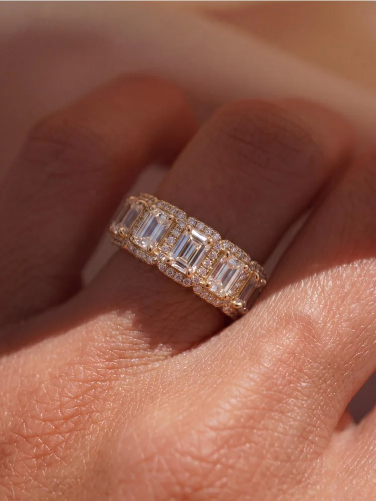 925 Sterling Silber Goldener Prächtiger Halbkreis-Rechteck-Zirkon-Ring für Damen, Verlobung, Jubiläum, Hochwertiger Edel-Schmuck – Detail 2