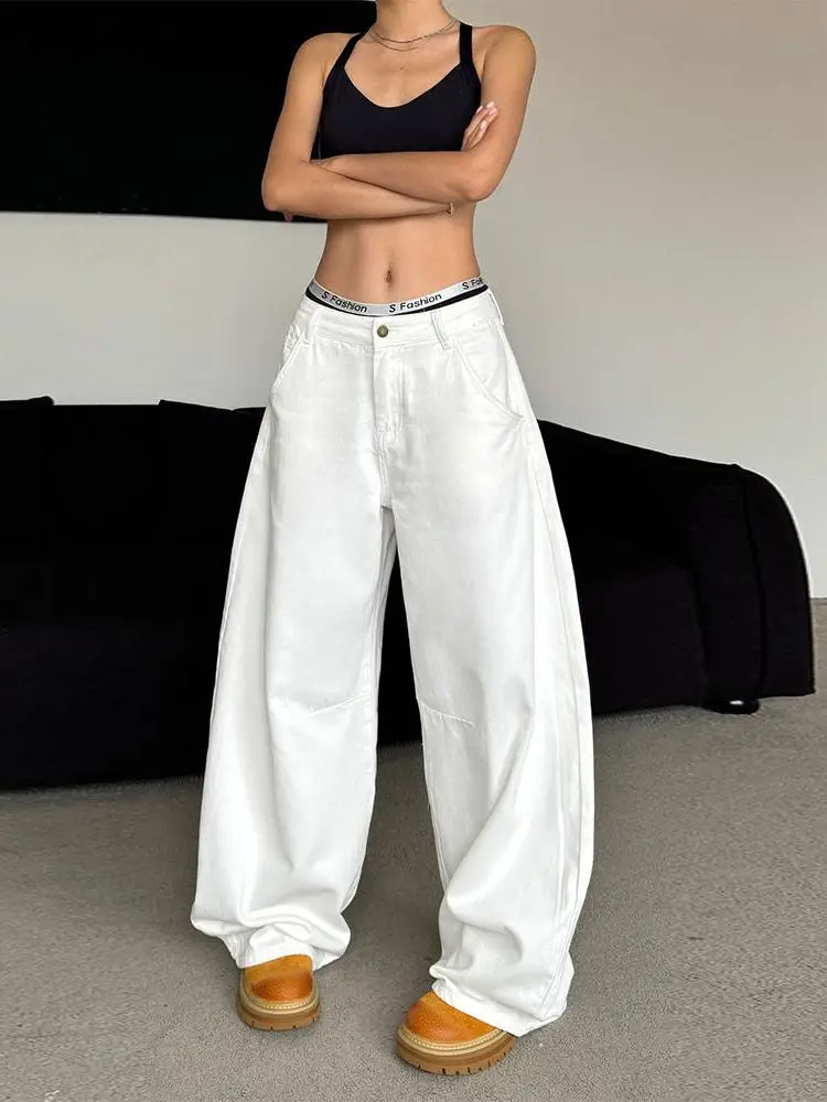 

Американские ретро-джинсы белого цвета, свободные, широкие, удлиненные, для молодежи, повседневные, летние