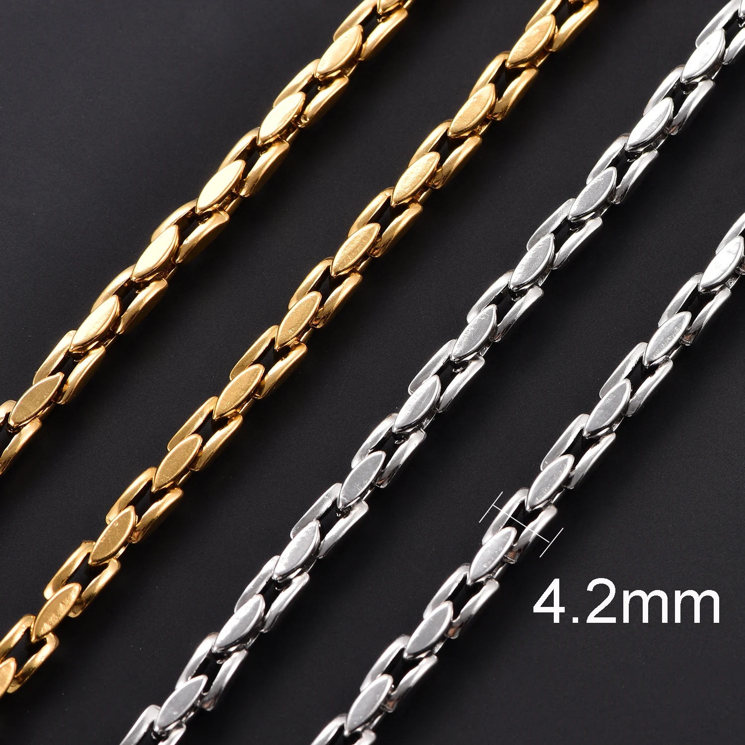 عرض 4.2 مللي متر الفولاذ المقاوم للصدأ العمودي مربع قلادة سلسلة لا تتلاشى أبدًا مقاوم للماء المختنق للرجال النساء مجوهرات الأزياء