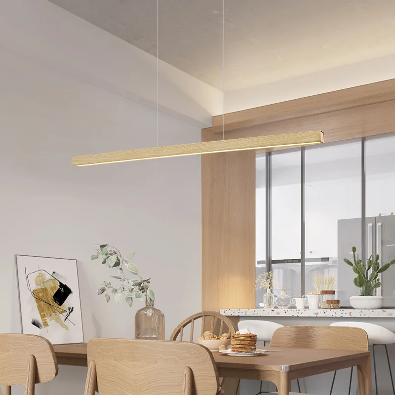 SANDYHA Japanese Style Wooden Color Pendant Light Kitchen Island Chandelier for Living Room Decor Dining Table Lighting Fixtures