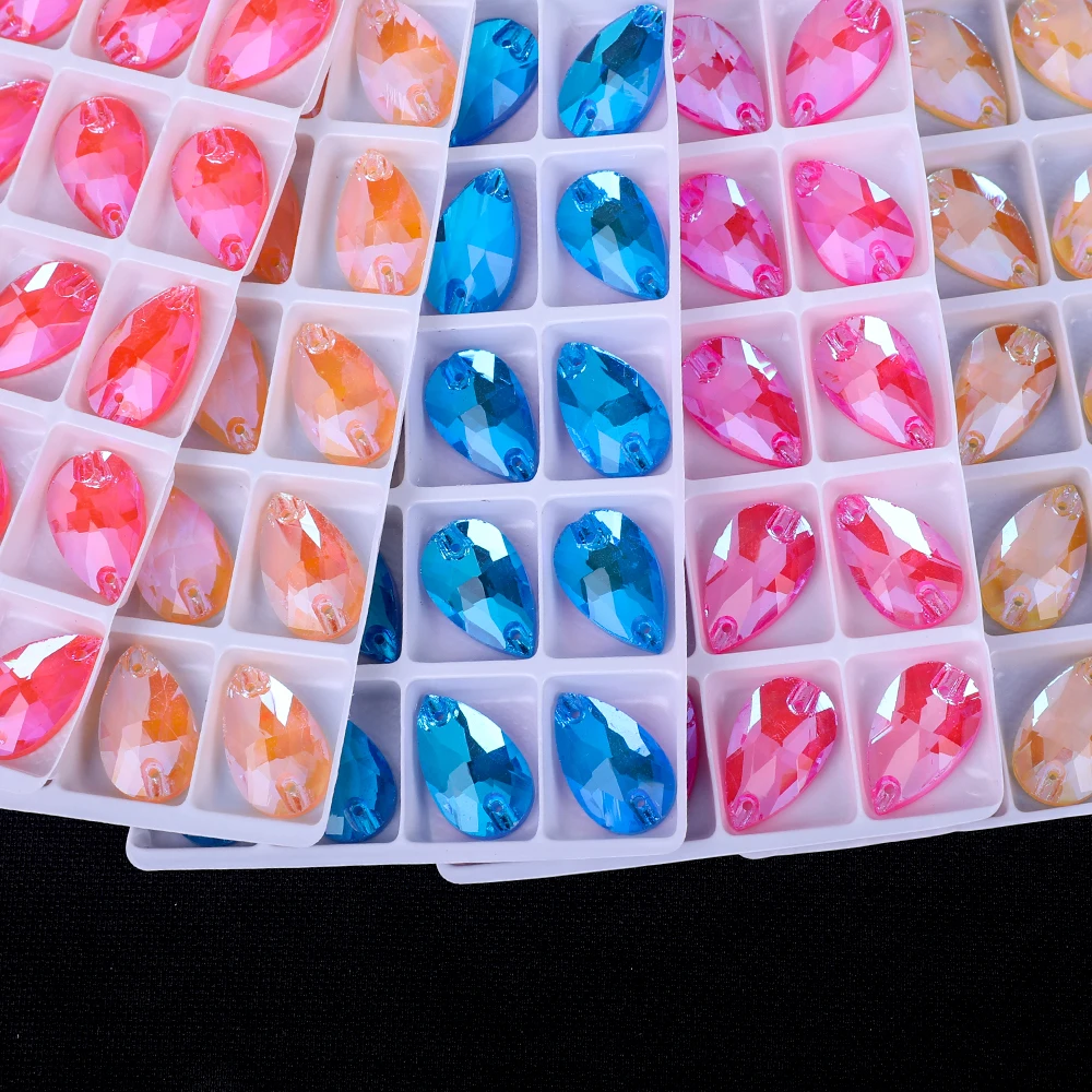 VC Neon Fluorescent Water Drop Sew on Rhinestone Water Drop AB Sewing Diamond Glass Diamond Flatback DIY Accessories Wedding