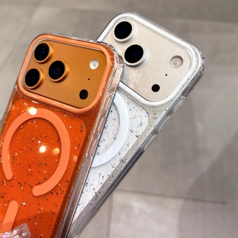 بريق الترتر المغناطيسي شحن لاسلكي لحالة Magsafe آيفون 17 16 15 14 13 برو ماكس الهواء غطاء للحماية للصدمات