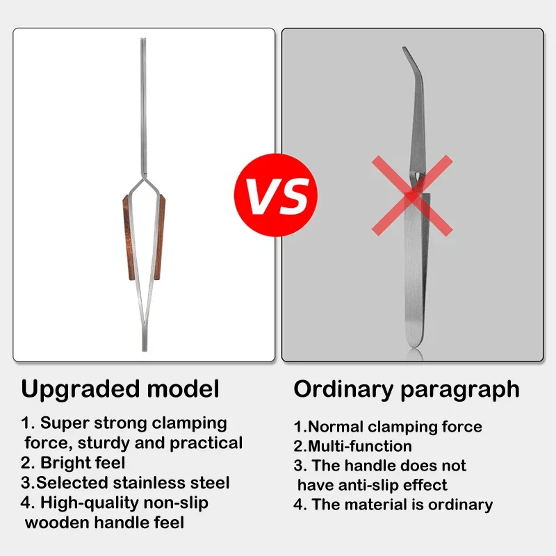 Stainless Steel Nail Shaping Tweezers Wooden Anti‑slip Handle Nail Art C‑Curve Pinching Clip for Acrylic Gel Nail Extension Mani