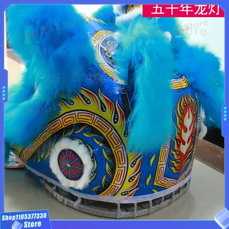 Traditional Blue Southern Lion Dance Costume Wool Material Dragon Lantern Prop for Festival Performance Cultural Heritage