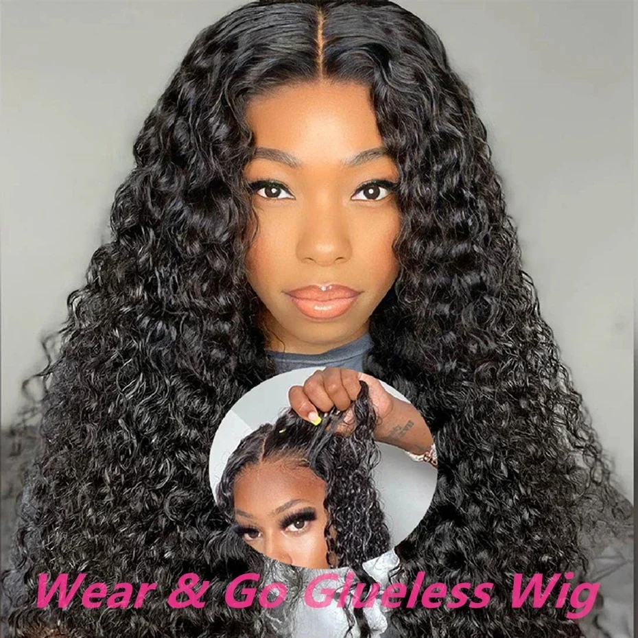 Brazilian Curly Transparent 5x5 6X4 Glueless Wear and Go Closure Wig Loose Deep Wave HD Lace Frontal Human Hair Wigs 100% Hair