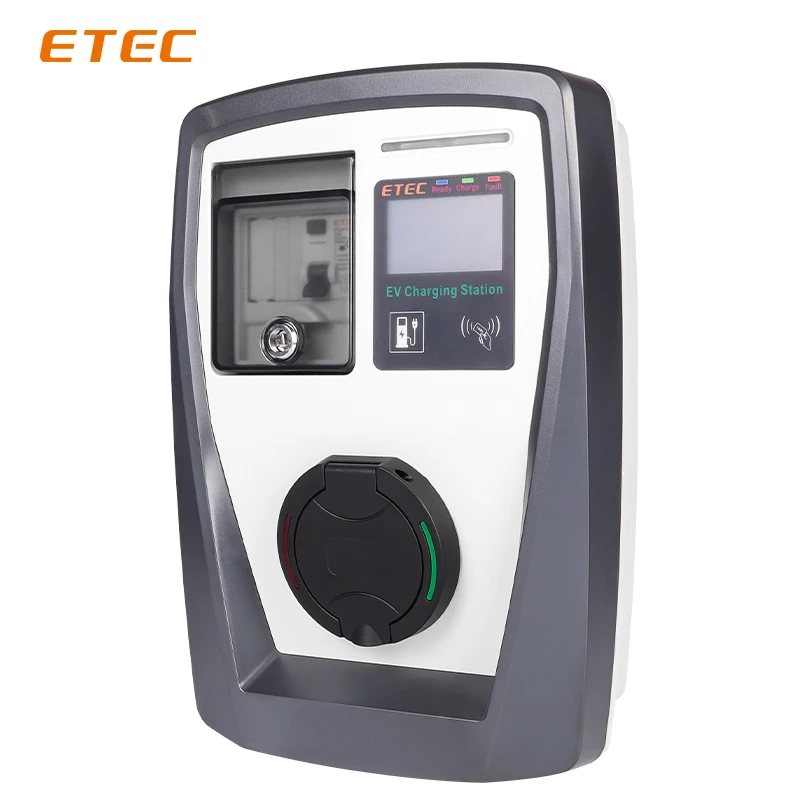 ETEC Home EV Charger Station Wallbox with Socket Electric Car Type 2 Plug 22kW 32A 3 Phase Modbus RTU LCD RFID Card AC 220V 230V