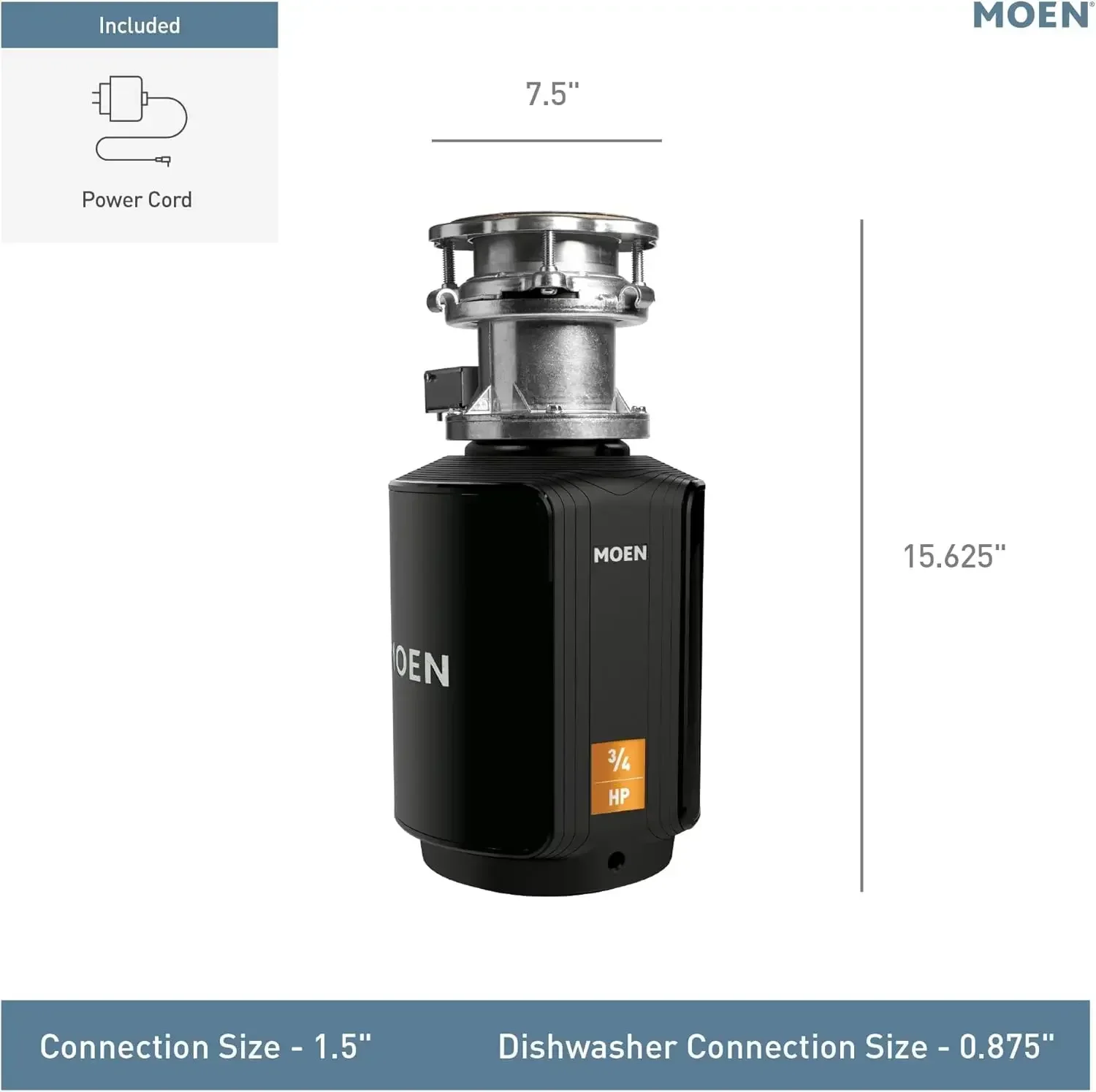 Tritarifiuti Moen Host Series con attivazione di controllo Smaltimento rifiuti da 3/4 HP con riduzione del suono, cavo di alimentazione incluso, GXB75C