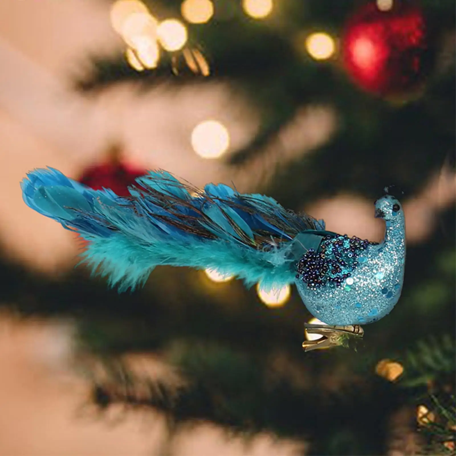 

Синие павлины-заколки, искусственные птицы с длинным хвостом из перьев, блестящие украшения для новогодней елки, декор для дома, праздников и вечеринок