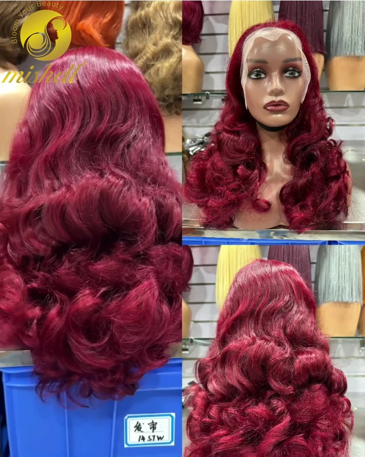 

250% Density Burgundy 99J Bouncy Curly Human Hair Wigs 13x4 Transparent Lace Frontal Loose Wave Wig PrePlucked Remy for Women