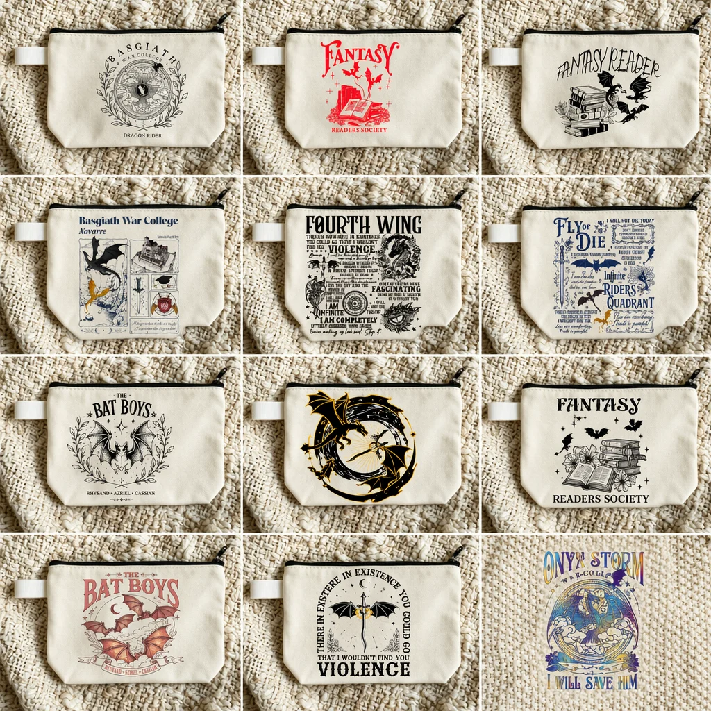 Basgiath War College Stationery Bag Fourth Wing Dragon Rebecca Yoros Canvas Handbag Sarah J Mass Merch Cool Dragon Bag Fans Gift